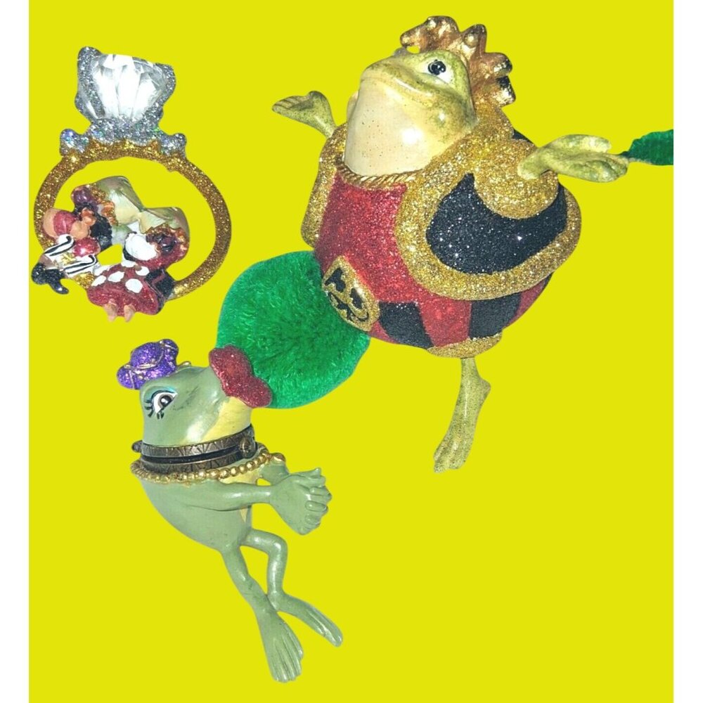3 Hand-Painted Frog Trinket Box Wedding Frog Ornaments Bling•Orn7